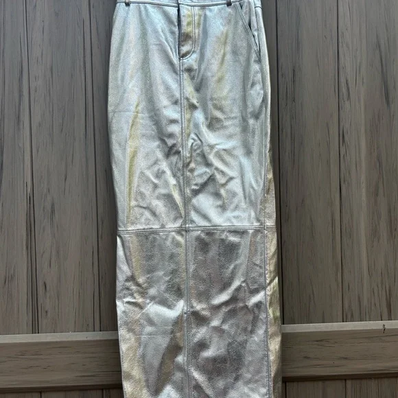 Lovers + Friends Monique Faux Leather Maxi Skirt in Metallic Silver New with Tag - Picture 3 of 6